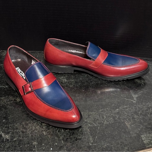 Encore Fiesso Blue / Red Genuine Leather Monk Strap Size 11 Mens Shoes Loafers - Picture 5 of 15